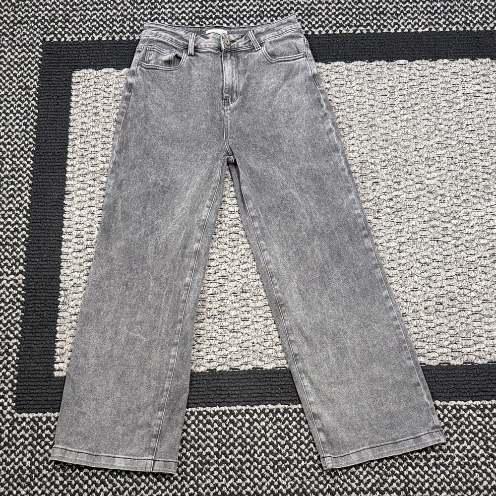 Ettelo Wide Leg Jeans Women’s Sz 10 High Waist Gray Wash Stretch Classic Casual